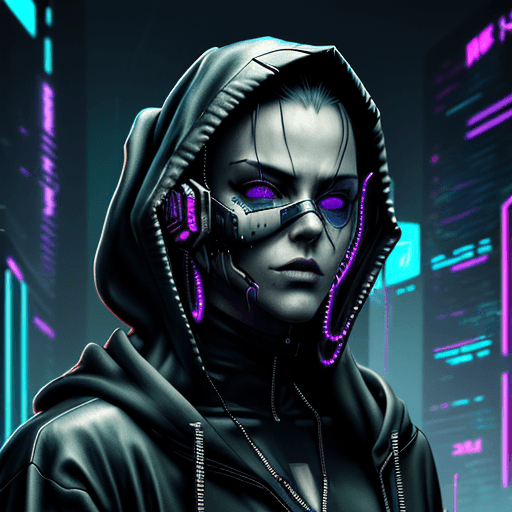 AI generated: Man in hoodie with futuristic face, cyberpunk face, cyberpunk art style, cyberpunk hacker, cyberpunk...
