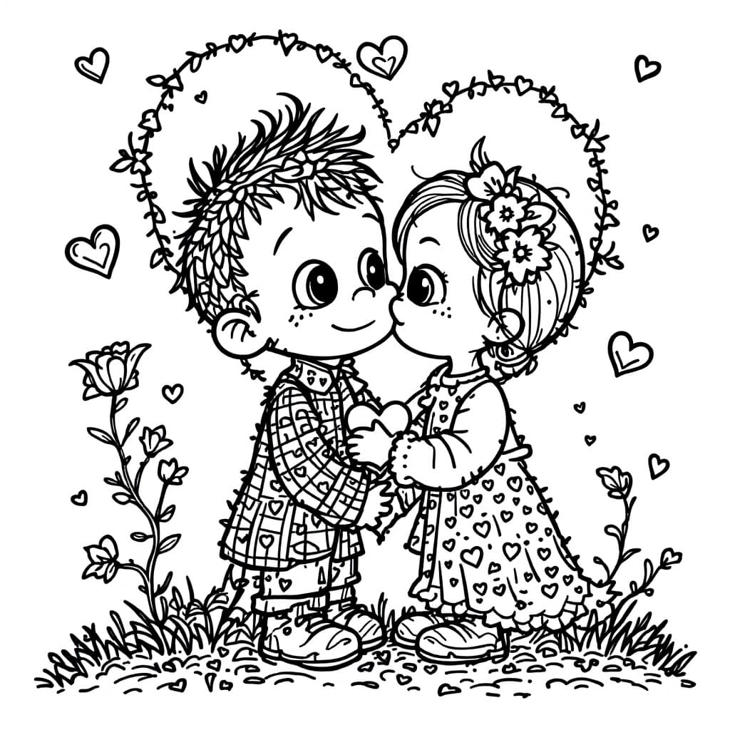 AI generated: adorable valetine's day coloring page,doodle page for coloring book, black and white, black outlines