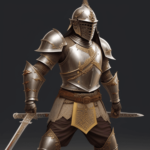 AI generated: majapahit warrior, full armor, weapon, kriss and sword, bronze armor