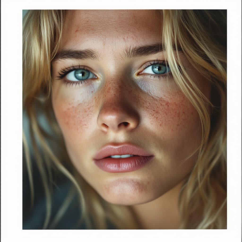 AI generated: female, Caucasian, Polaroid proof, hyper-realistic, lifelike --ar 35:64 --style raw. late twenties, ...