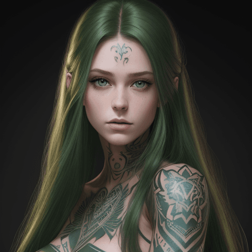AI generated: {full portrait:1}{8k:1}{hyperrealistic:5} tattoo vert_long_hairl 