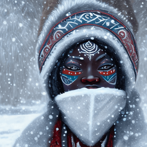 AI generated: DamShelma's art capturing an awe-inspiring lady donning traditional African voodoo mask, encircled b...