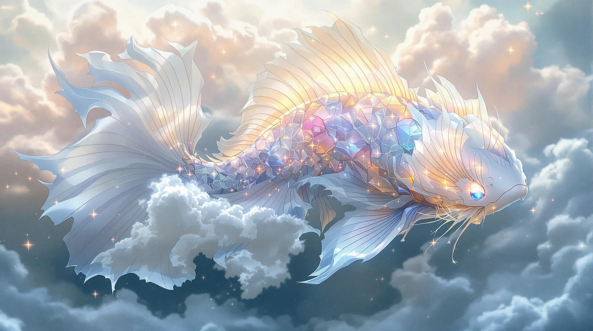 AI generated: amazing abstract catfish-shaped creature with an ethereal, mystical aura, featuring enormous, 3d vei...
