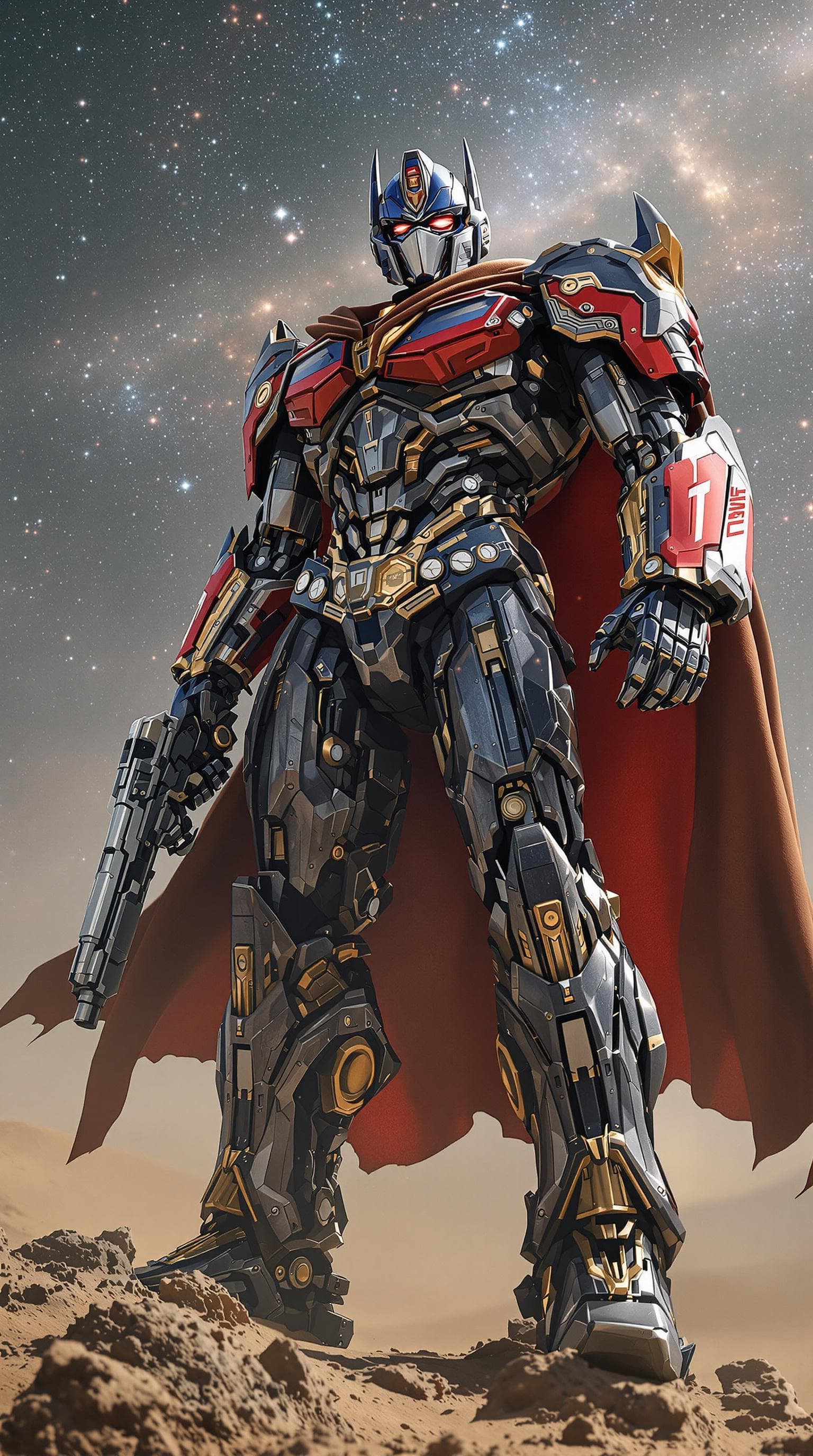 AI generated: A highly stylized photorealistic cinematic marvel and fantasy film wonder of Optimus Prime as a live...