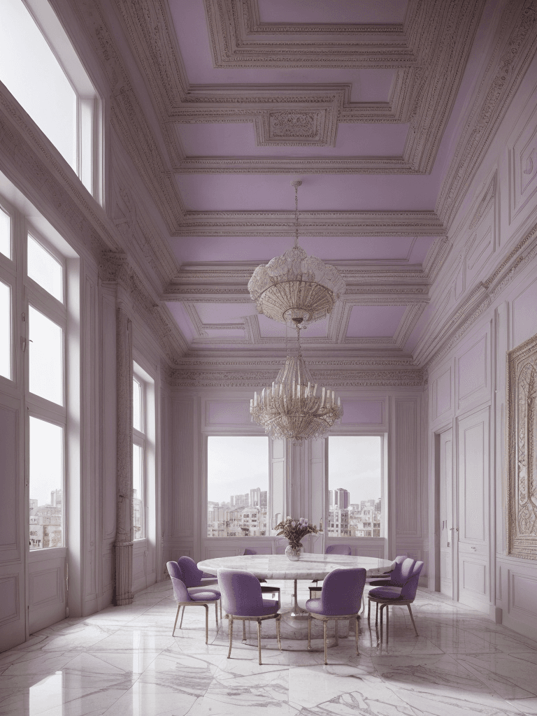 AI generated: High resolution photography interior design, badroom, marble floor, windows opening onto the city, m...