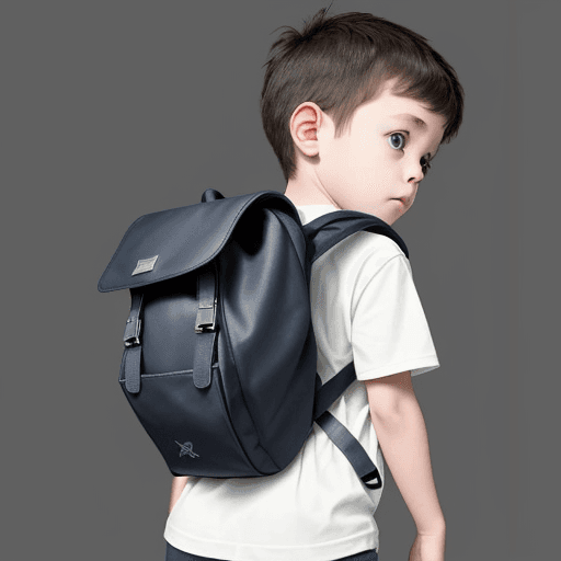 AI generated: child with a backpack poorly positioned on his back and with misalignment in the shoulders and hips