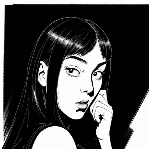 AI generated: an illustration of a girl with a face in dark black and white, in the style of detailed comic book a...
