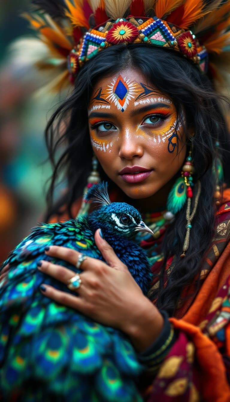 AI generated: a native american indian, with very
colorful clothes, wild style girl 4k.
holding in her arms a baby...