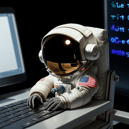 AI generated: a miniature astronaut trying to peek through few lines of computer code