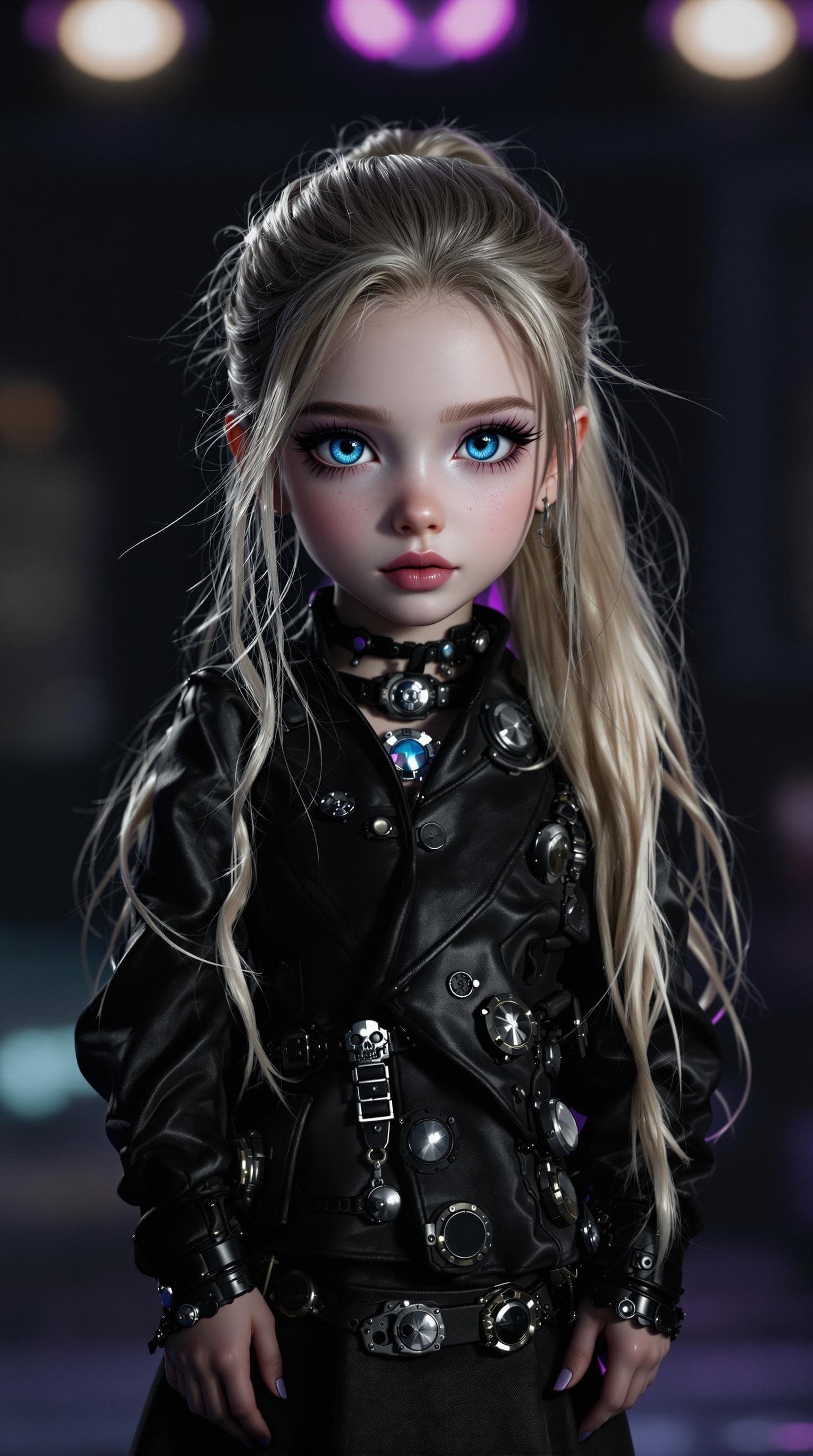 AI generated: A professional photograph capturing the world's most stunning fourth-grade girl, styled as a goth wi...
