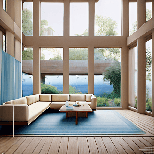 AI generated: High resolution photography interior design, dreamy sunken living room conversation pit, wooden floo...