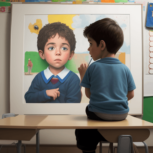 AI generated: 
Un adulto y un niño con TDAH. En una reunión y el niño en la escuela. Obra de arte simétrica, alta ...