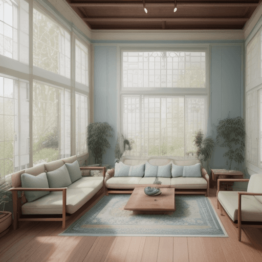 AI generated: High resolution photography interior design, dreamy sunken living room conversation pit, wooden floo...