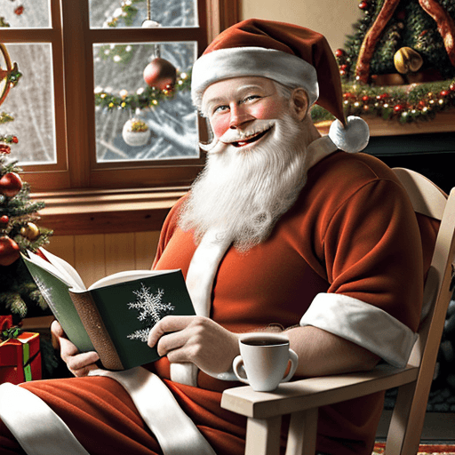 AI generated: Hyper realistic Santa Claus, with a happy, bright face, with radiant eyes, smiling, with a cup of ho...