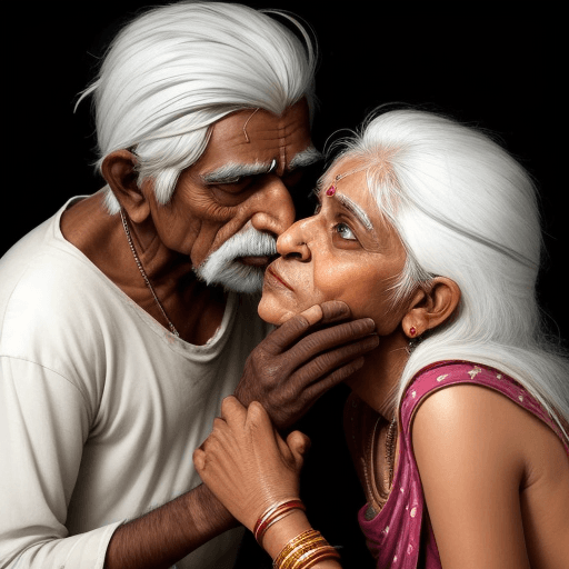 AI generated: an image of an indian girl kissing an ugly dark old indian beggar with white hair