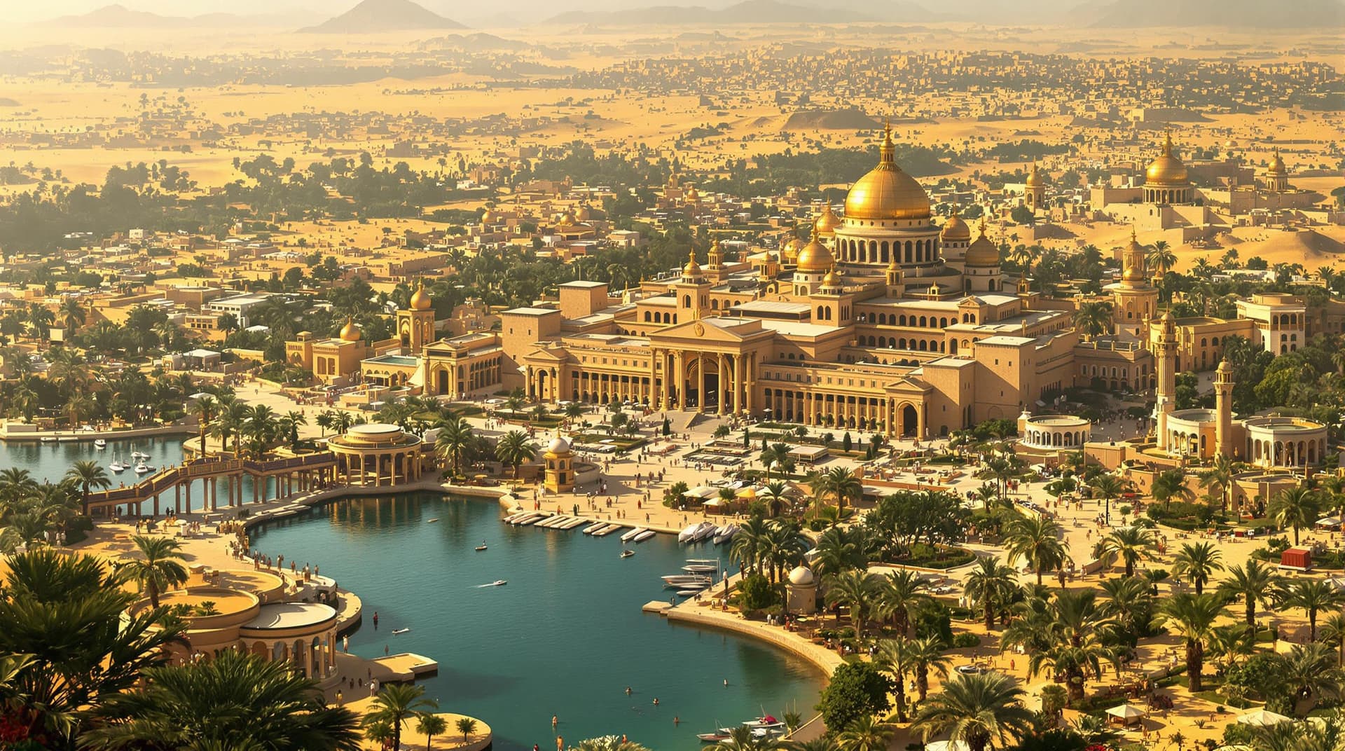 AI generated: a higly detailed overview photo of the ancient egypt capitol (in the year 300BC) on the banks of the...