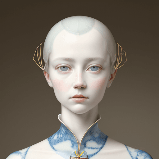 AI generated: Porcelain portrait, repaired using Kintsugi.