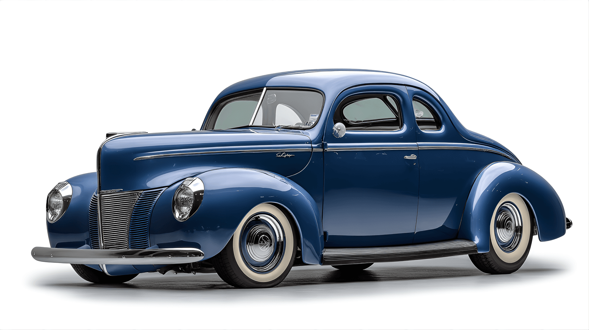AI generated: 1940 Ford Deluxe coupe, showcasing its curvy front fenders, split
windshield, and classic hot rod s...