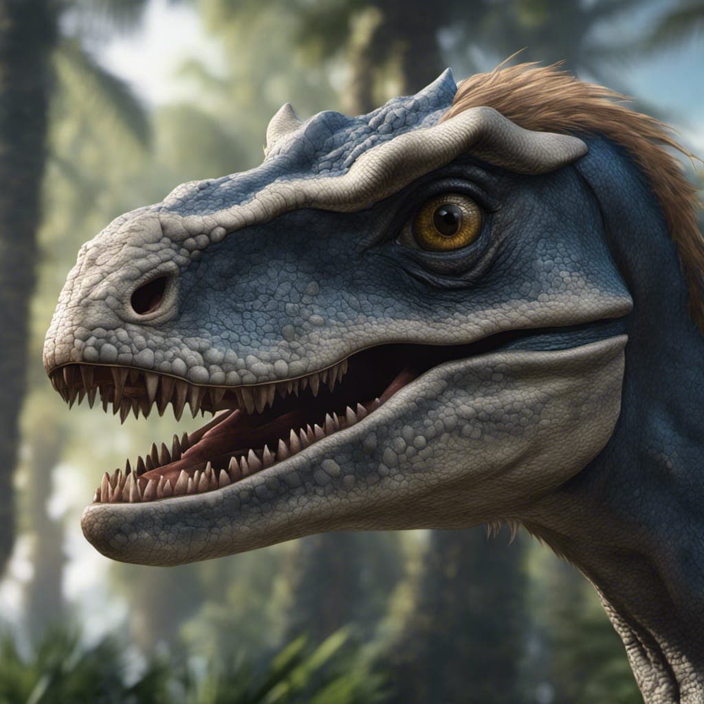 AI generated: Portrait of Blue the Velociraptor from Jurassic Park World, fullshot, trending on artstation, octane...