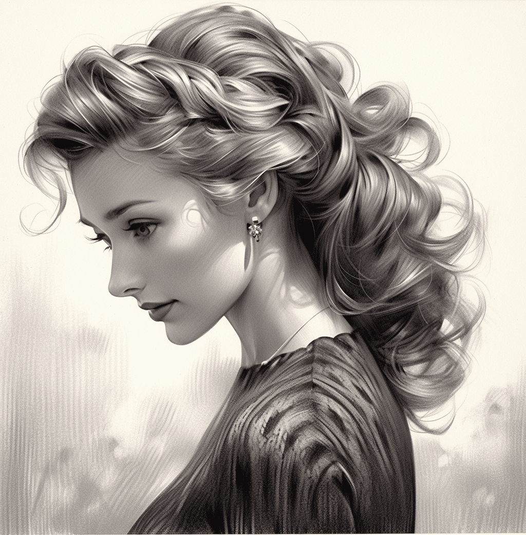 AI generated: the drawing shows a woman with hair in an updo, in the style of hyperrealism and photorealism, glamo...