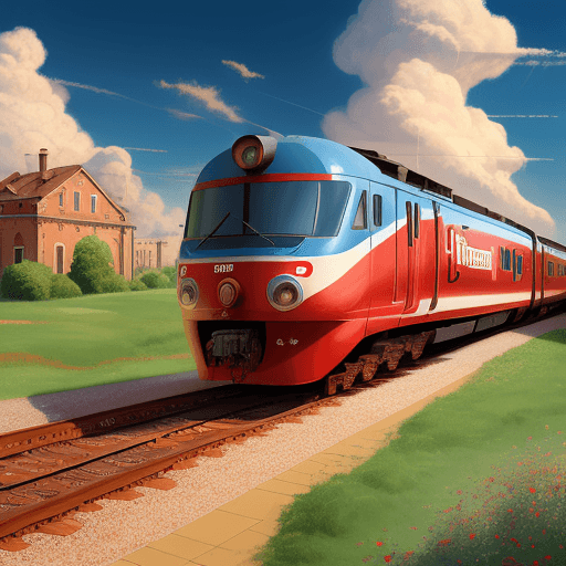 AI generated: red train with label "frecciarossa", sky, pixar art