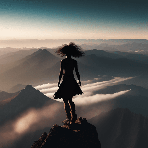 AI generated: silhouette of a freespirited person on top of a mountain, with a lot of detail, high quality image, ...