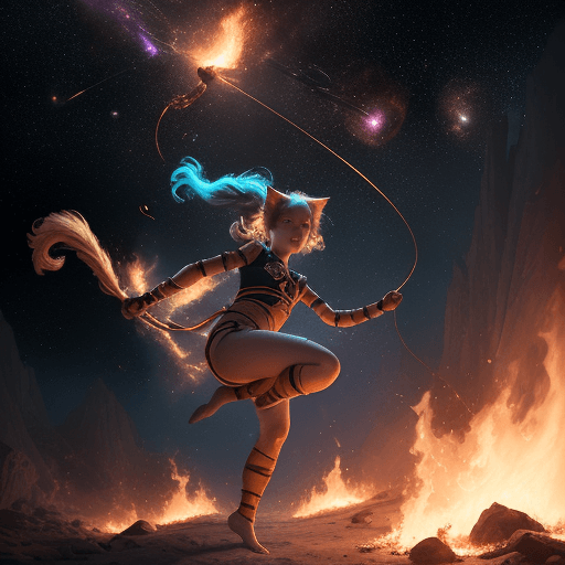 AI generated: cinematic portrait of a young beautiful and cute female with a monkey's tail, small kitty ears and c...