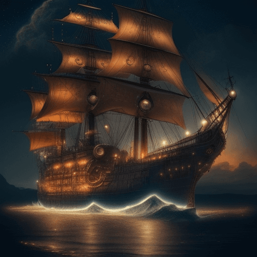 AI generated: A ship, steampunk style, sky in the night