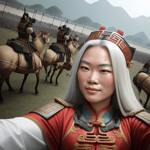 AI generated: shot from selfie,Ancient Chinese generals on the battlefield