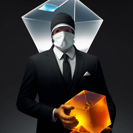 AI generated: High resolution photography 
man in a suit with a bucket covering his face. The cube has an S with a...