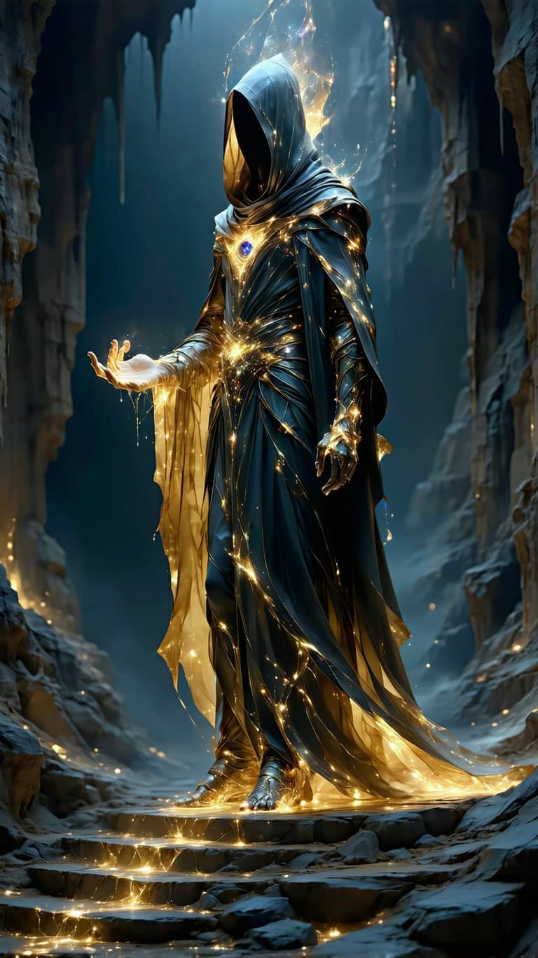 AI generated: A feature hyper-realistic gold, opal quartz, neon hues, silver holographic reflections, and cosmic t...