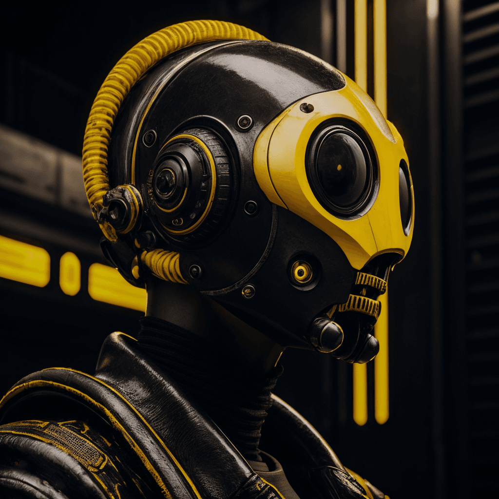AI generated: Masterpiece, Best Quality, yellow and black alien 3d model, in the style of surreal cyberpunk iconog...