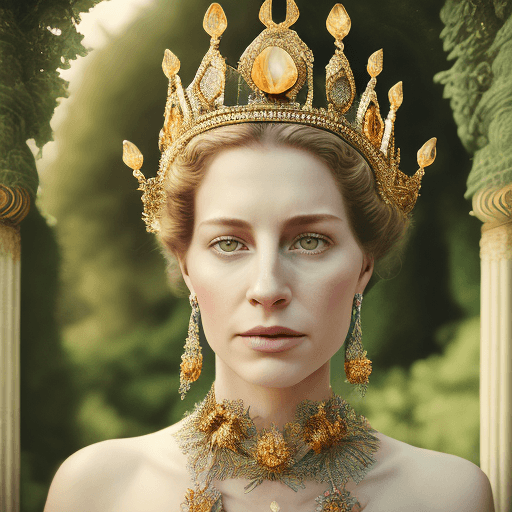 AI generated: Output: Cinematic Portrait Shot Subject: Queen of Nature, royal garments, shown skin, wearing a crow...