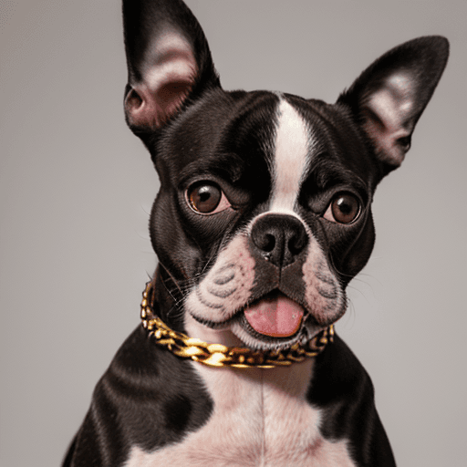 AI generated: High resolution photography portrait of a Boston Terrier breed dog, symmetrical face markings, goofy...