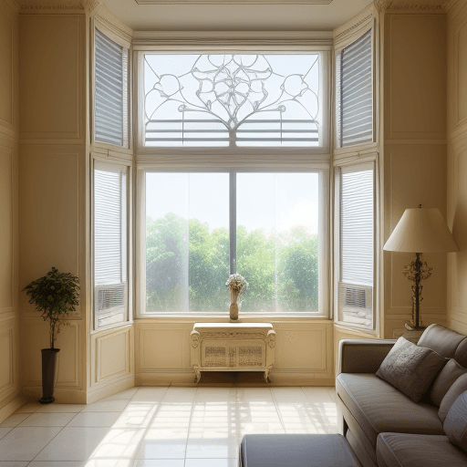 AI generated: elite air conditioner in luxury housing on the background of the french window on a hot day under th...