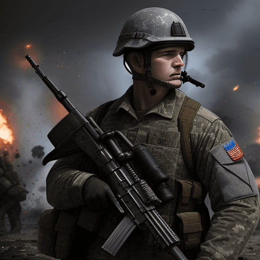 AI generated: modern battlefield, war, soldier, shooting, fighting, murder, brutality, sacrifice, details
