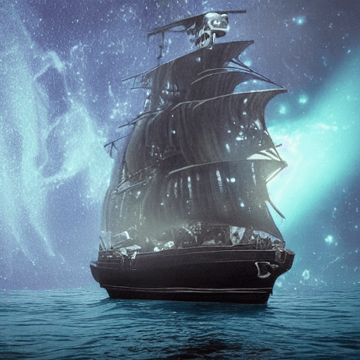 AI generated: (Pirate ship sailing into a bioluminescence sea with a galaxy in the sky), epic, 4k, ultra,Photo of ...