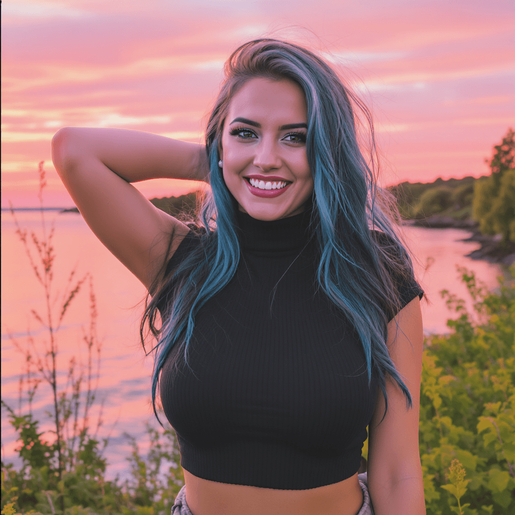 AI generated: Smile like horny and show boobs
