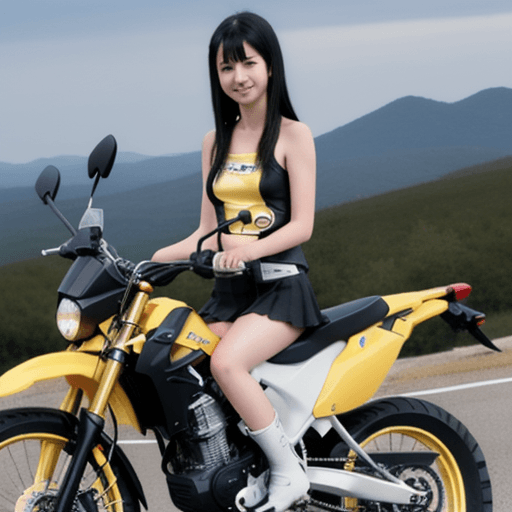 AI generated: Anime girl with yellow suzuki vstrom sx 250 