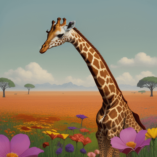 AI generated: giraffe in flowers by artist arne thun, in the style of natalia rak, 8k resolution, vintage aestheti...