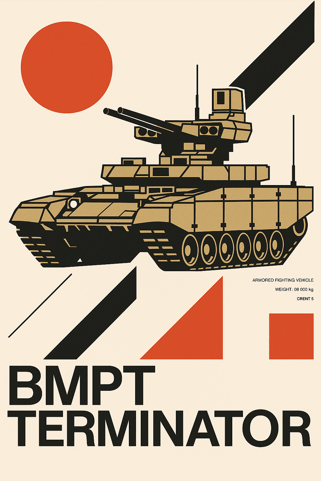 AI generated: *A stylized poster of the Russian BMPT “Terminator” armored vehicle, rendered in a Swiss Bauhaus-ins...