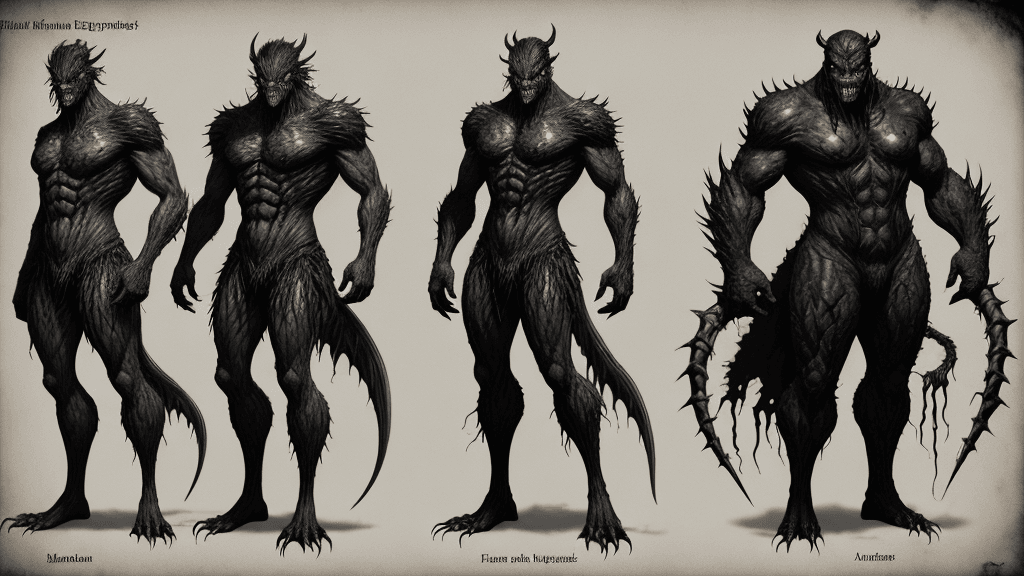 AI generated: fearsome and grotesque male creatures, born from dark experimentation and genetic manipulation. Each...