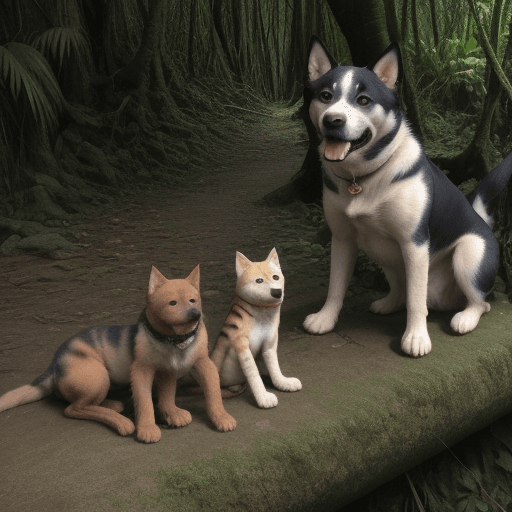 AI generated: perros y gatos en la selva
