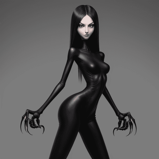 AI generated: ultra skinny girl with long black curved claws, 