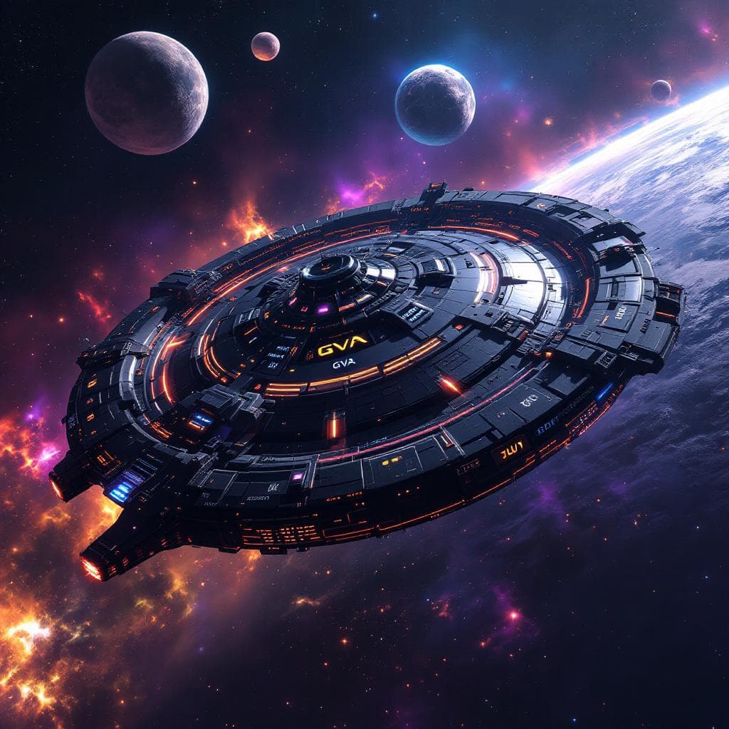 AI generated: Imagine, in detail, an alien space station to show a new design. An alien orbital superstructure. Sh...