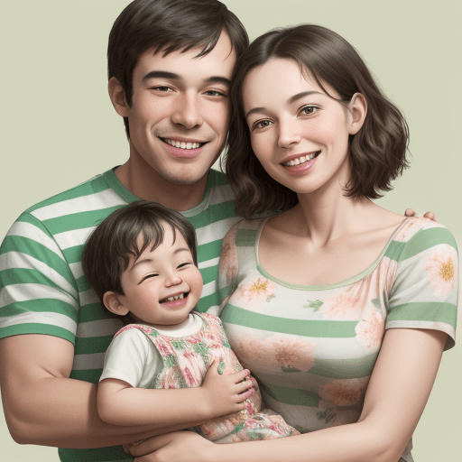 AI generated: A heartwarming family portrait of a cheerful father and mother, both with big smiles on their faces,...