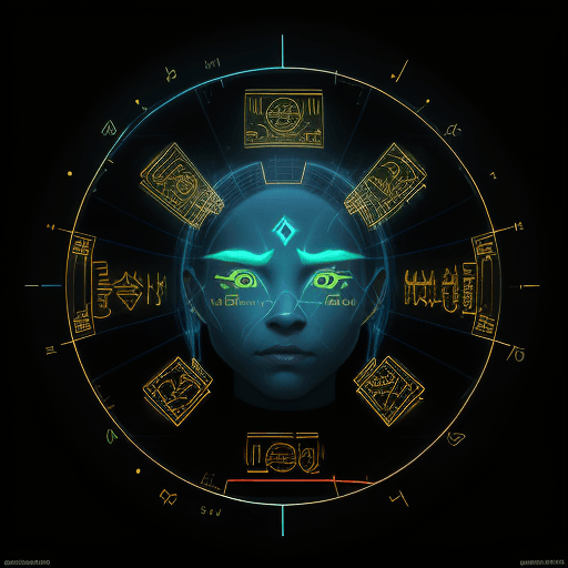AI generated: Shadowrun Math Projection - A close-up of a person's face with set logical ambient background, DayGl...
