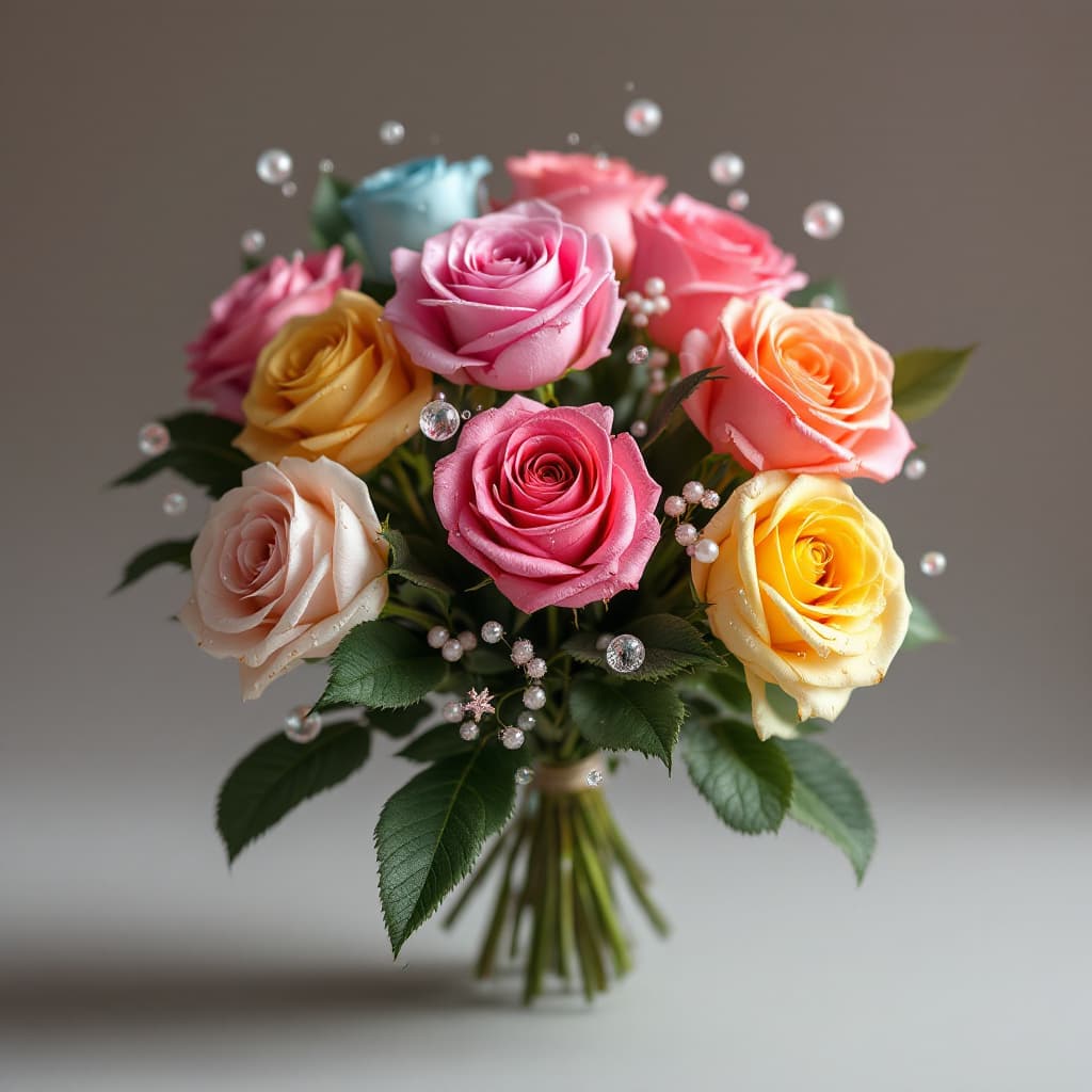 AI generated: bouquet of roses with message cards, ((text written on a message card, "Thank You! Prompthero")), Ru...