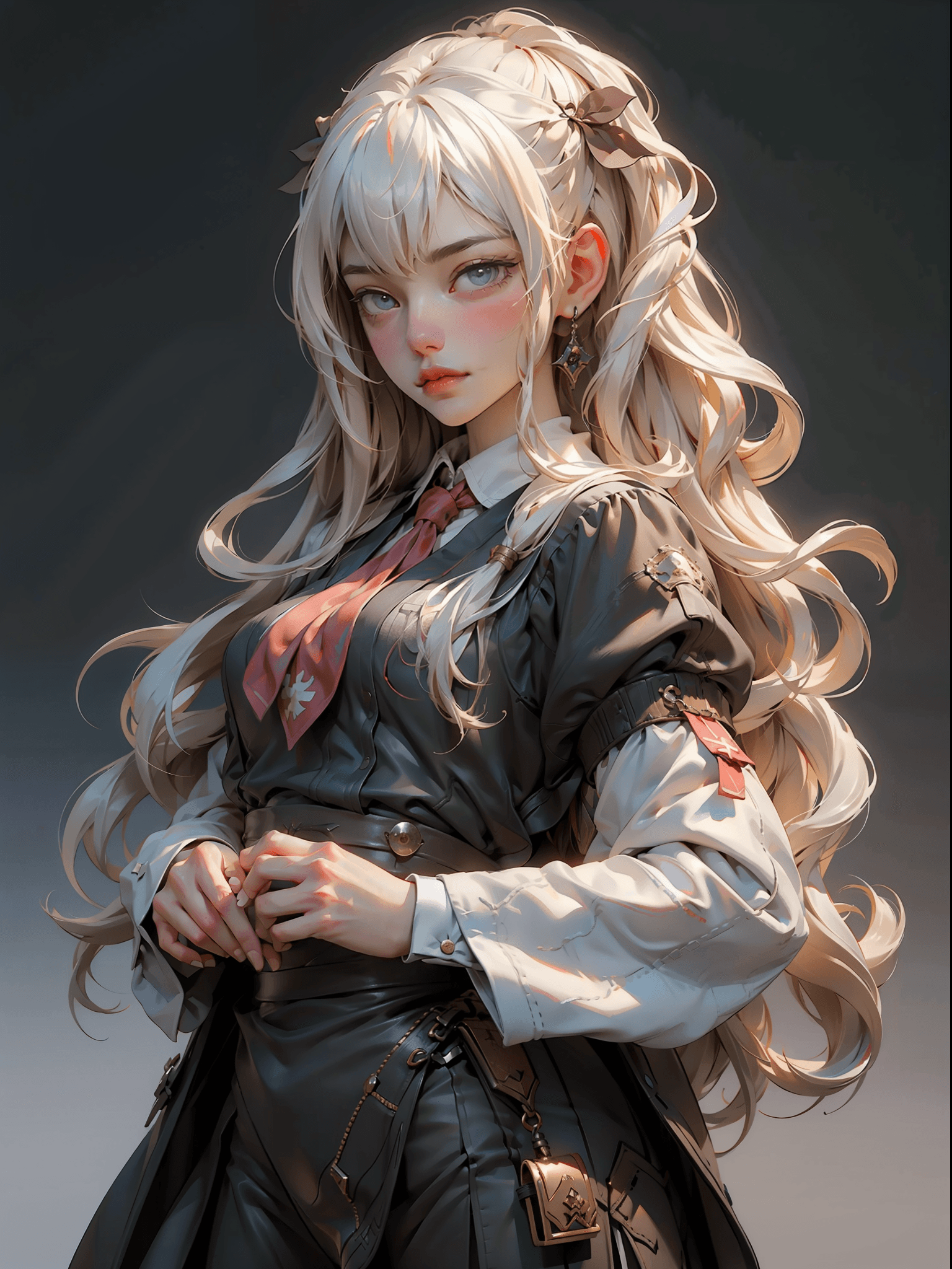 AI generated: masterpiece, concept art, blond haired gothic 1girl in a school uniform posing for a picture, hyperr...