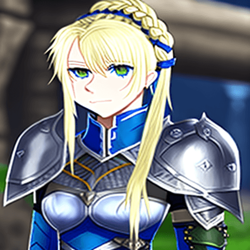 AI generated: Saber, "Artoria Pendragon", "Arturia Pendragon",  "heart-shaped face", blonde hair, green eyes, brai...